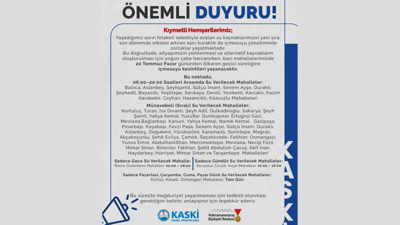 Vatandaşların Dikkatine! 20 Temmuz’dan İtibaren Geçici Su Kesintileri Yaşanacak