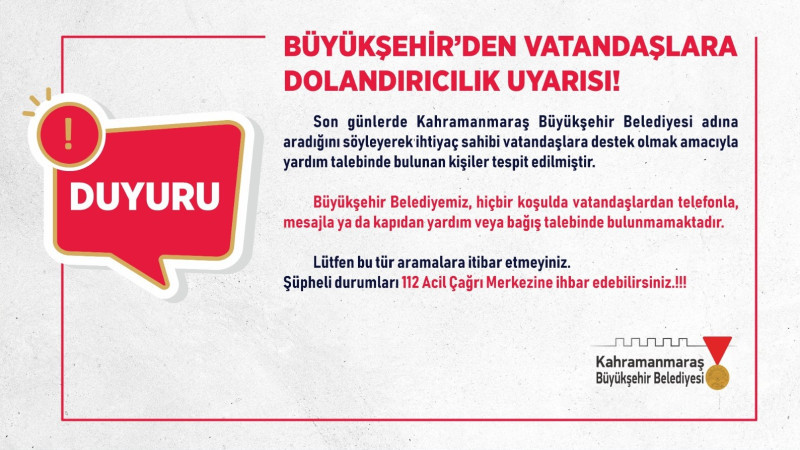 Büyükşehir’den Vatandaşlara Dolandırıcılık Uyarısı!