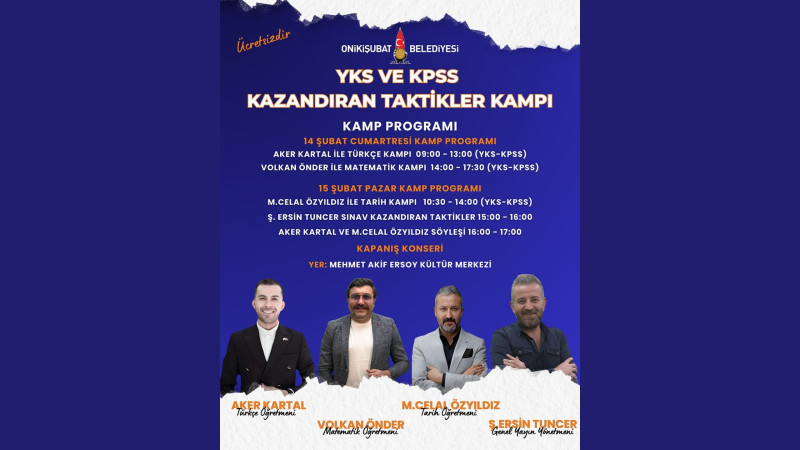 Onikişubat Belediyesi’nden YKS ve KPSS Adaylarına Büyük Destek: Kazandıran Taktikler Kampı Yeniden B